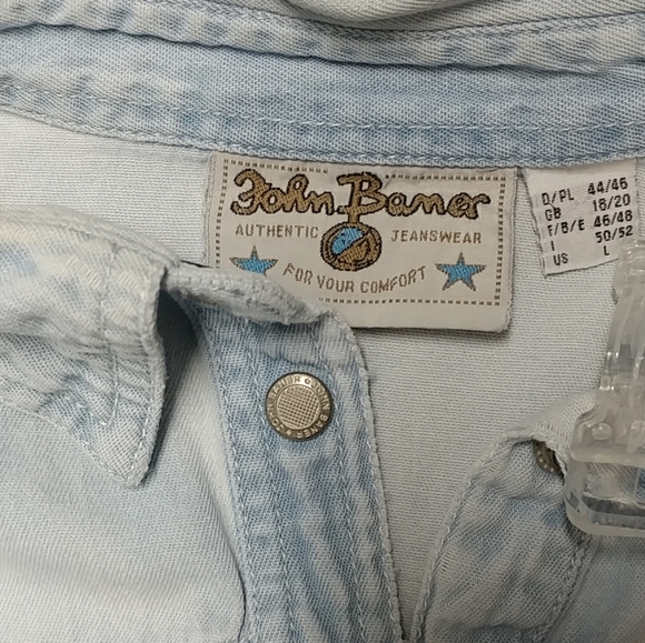 Vintage John Baner Distressed Jean Long Sleeve Shirt Womens L Denim Worn w/Holes - Picture 13 of 16
